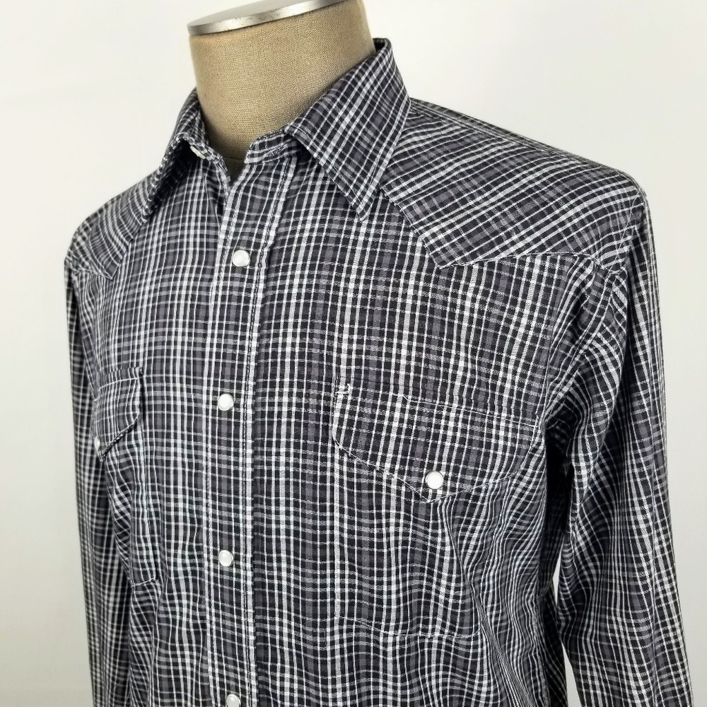 PANHANDLE SLIM- Mens Size 16/34 Long Sleeve Western Pearl Snap Shirt- Plaid